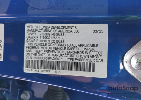 2023 Acura Tlx A-Spec Package from USA, damaged, VIN 19UUB5F53PA003637